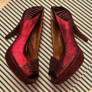 Elegant Red Peep-Toe Heels